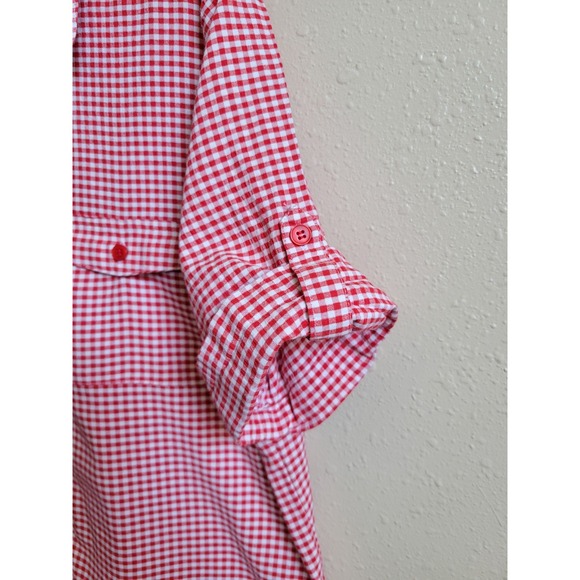 Emily Daniels Red & White Checker Button Shirt Collared Top Button Sleeve Sz XL - Picture 3 of 12
